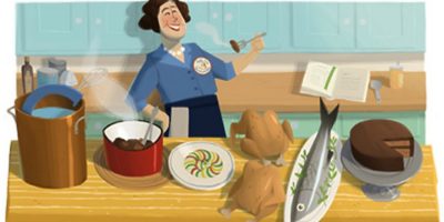 Рисунок: кухарка за приготовлением еды