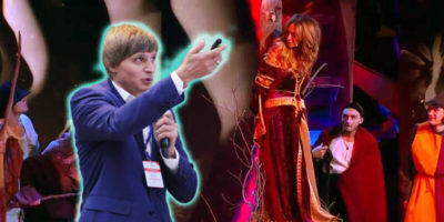 Мужчина с протянутой рукой и женщина на костре