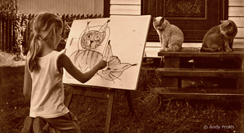 Женщина рисующая котов